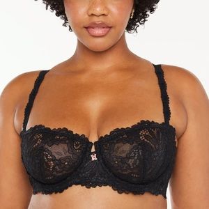 Savage Fenty Corded Lace C Unlined Balconette Bra Caviar 40D NEW
